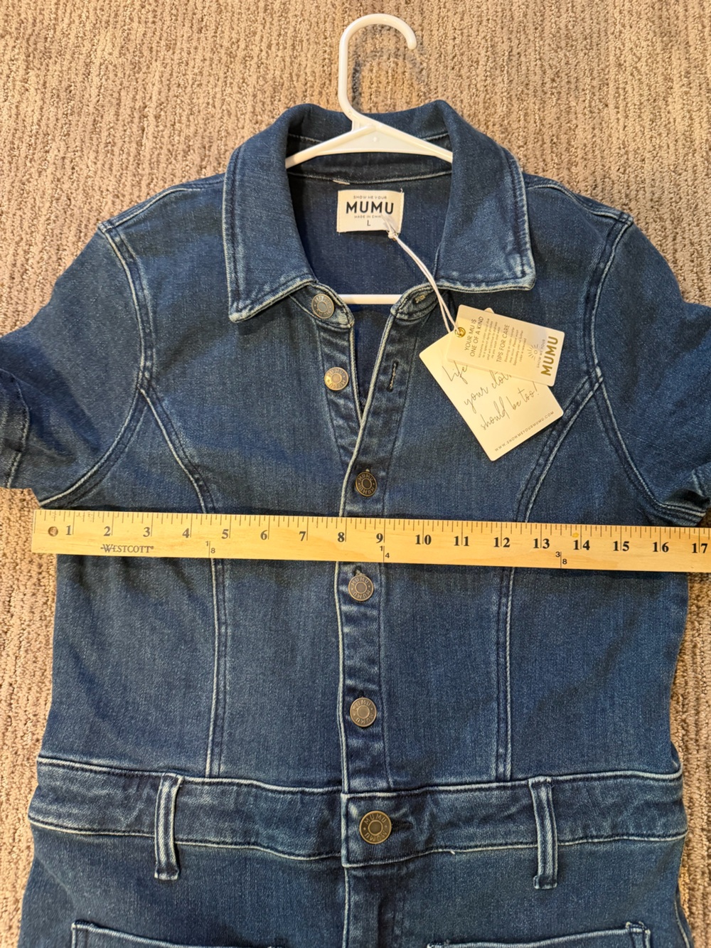 Show Me Your MuMu Everhart Denim Stretch Jumpsuit Size Large New With Tags - Picture 10 of 16